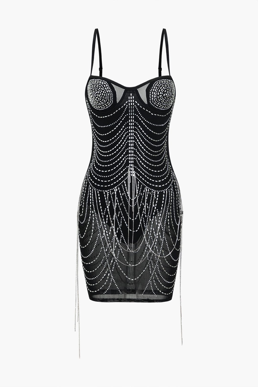 Celeste | Strass-versierd Mesh-Minikleed – Glinsterende glamour voor onvergetelijke nachten